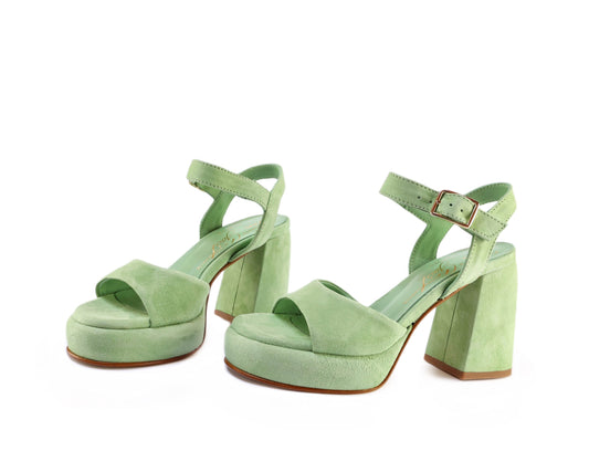 Greenish-colored platform sandals