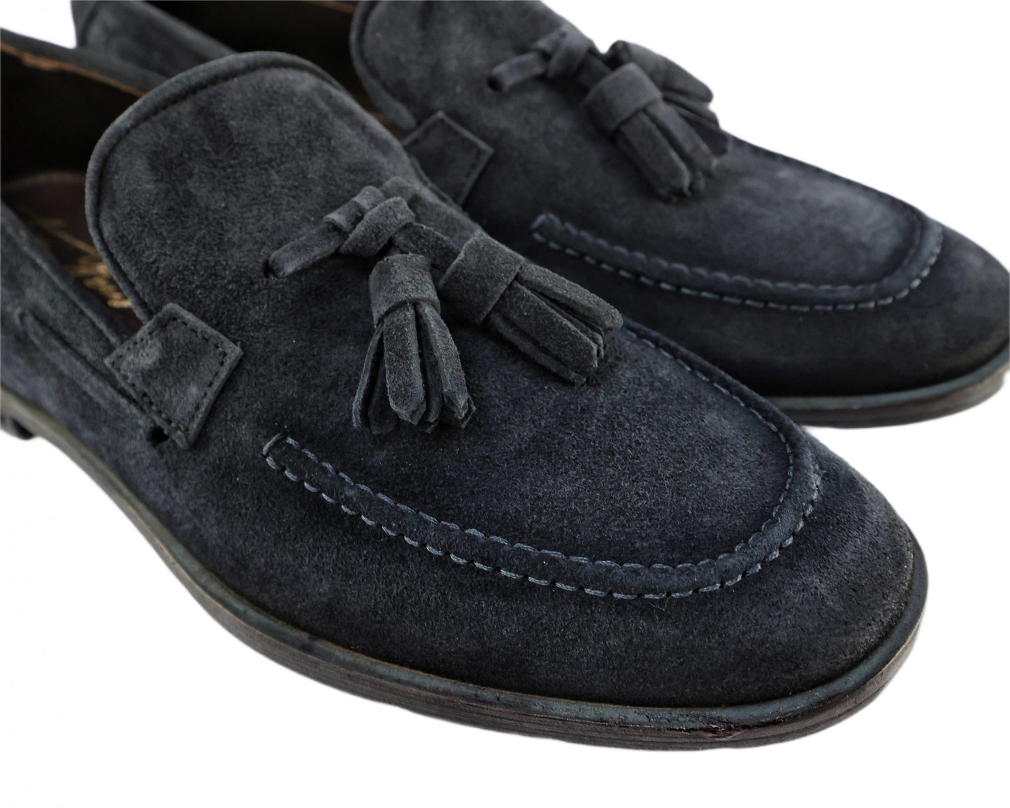 Mocassins en daim pour homme avec semelle en cuir bleu