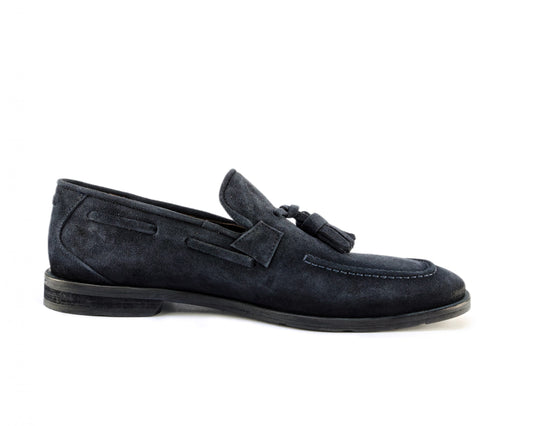 Men's suede moccasins with blue leather sole
