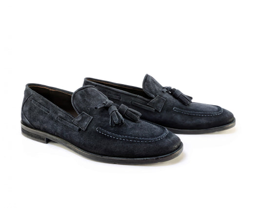 Mocassins en daim pour homme avec semelle en cuir bleu